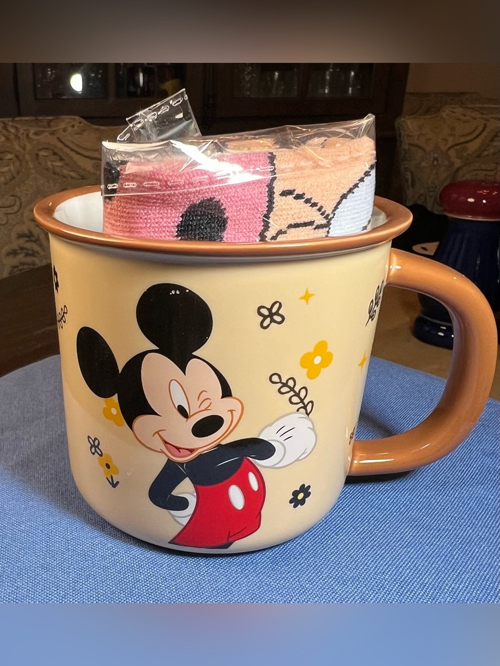 Disney Mickey Mouse Cream and Brown Mug with Surprise Disney Socks